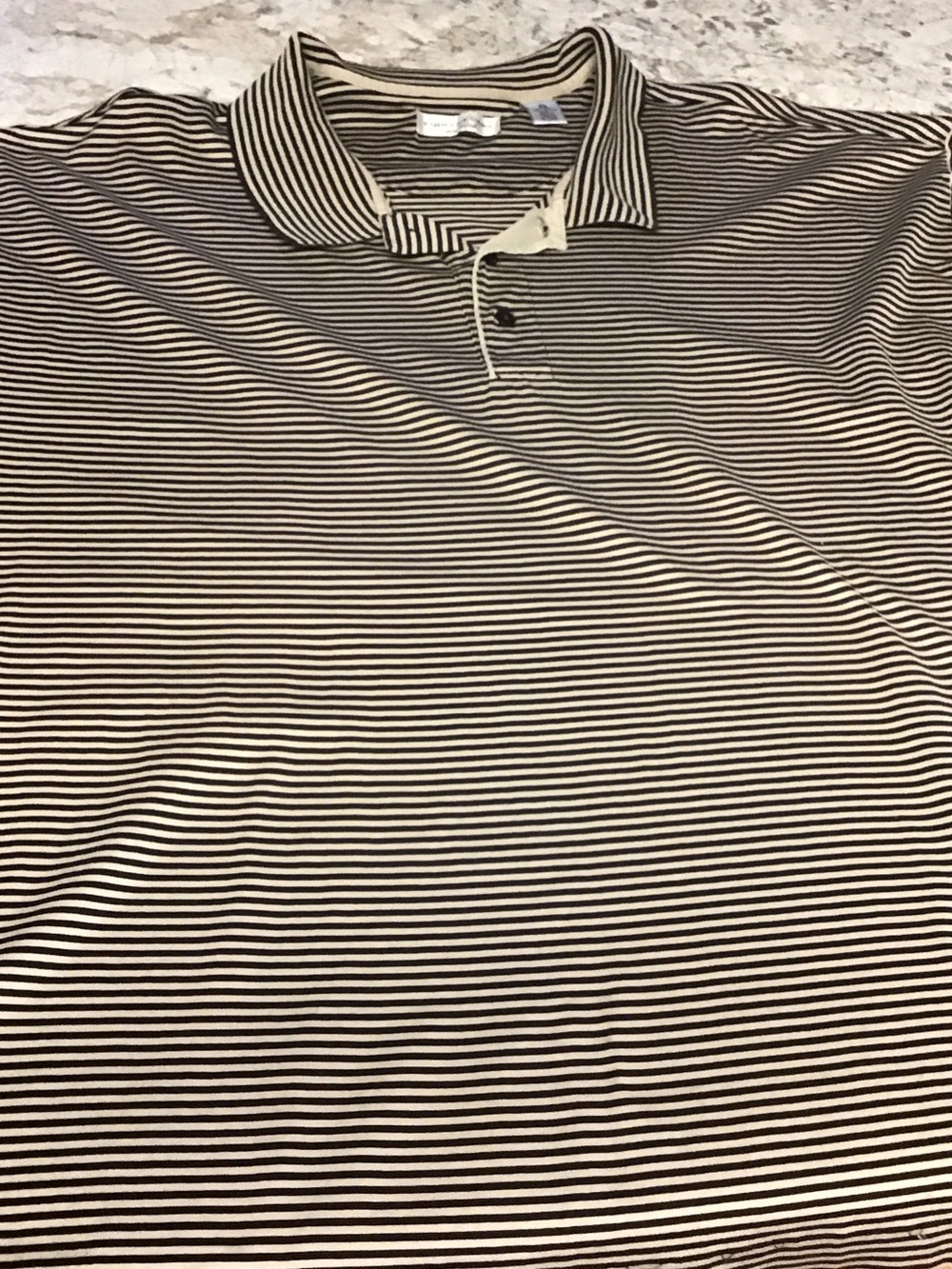 Men's Black and White Striped Polo Shirt